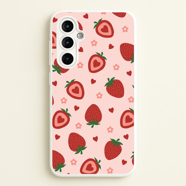 Strawberries And Hearts - Fruit Patterns  - Fruit Patterns Phone Case for Galaxy A54