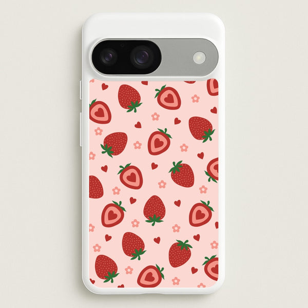 Strawberries And Hearts - Fruit Patterns  - Fruit Patterns Phone Case for Google Pixel 9 / 9 Pro