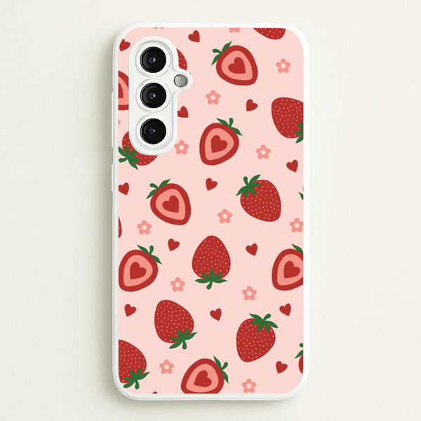 Strawberries And Hearts - Fruit Patterns  - Fruit Patterns Phone Case for Galaxy A14