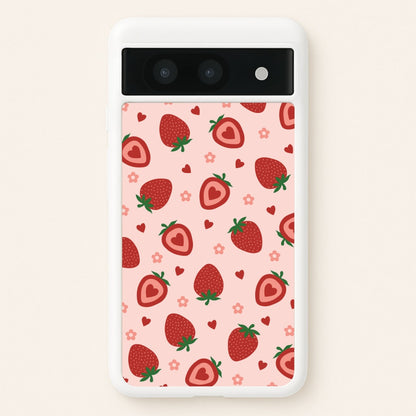Strawberries And Hearts - Fruit Patterns  - Fruit Patterns Phone Case for Google Pixel 8a