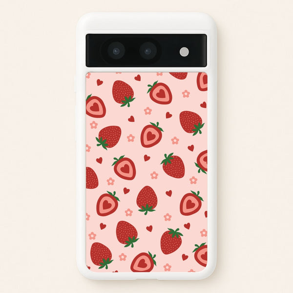 Strawberries And Hearts - Fruit Patterns  - Fruit Patterns Phone Case for Google Pixel 8a