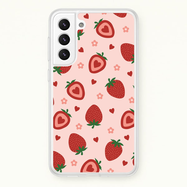 Strawberries And Hearts - Fruit Patterns  - Fruit Patterns Phone Case for Galaxy S22 Plus