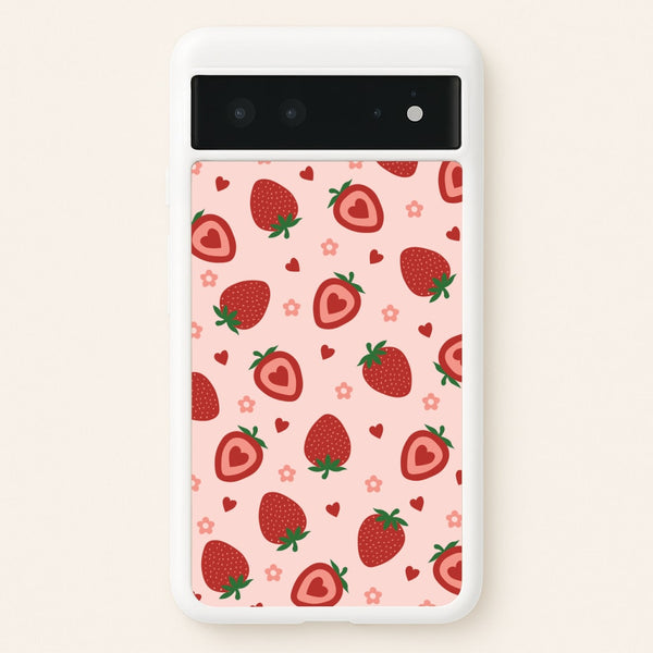 Strawberries And Hearts - Fruit Patterns  - Fruit Patterns Phone Case for Google Pixel 6