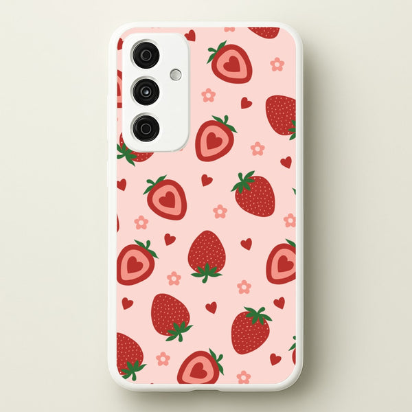 Strawberries And Hearts - Fruit Patterns  - Fruit Patterns Phone Case for Galaxy A35