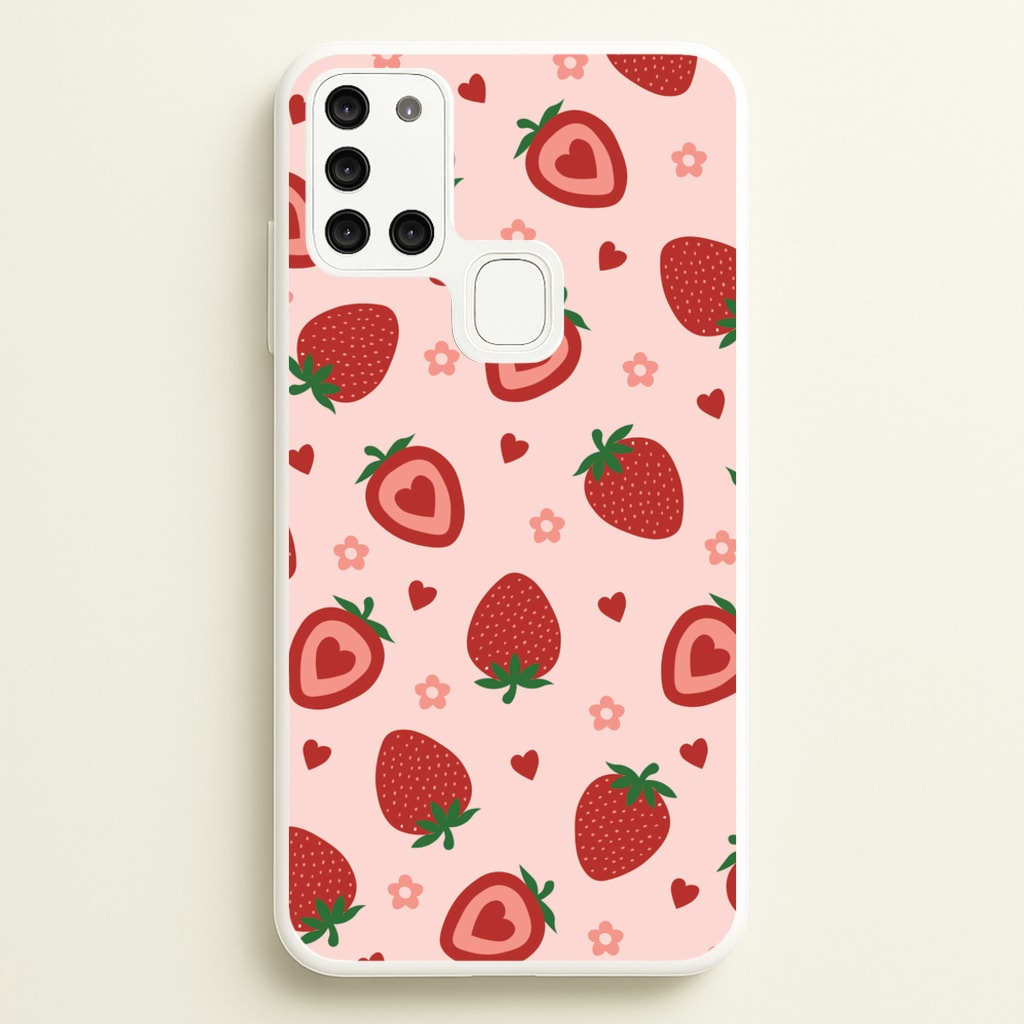 Strawberries And Hearts - Fruit Patterns  - Fruit Patterns Phone Case for Galaxy A21s
