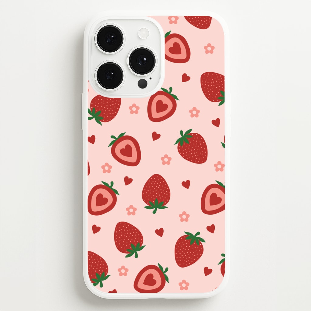 Strawberries And Hearts - Fruit Patterns  - Fruit Patterns Phone Case for iPhone 13 Pro Max
