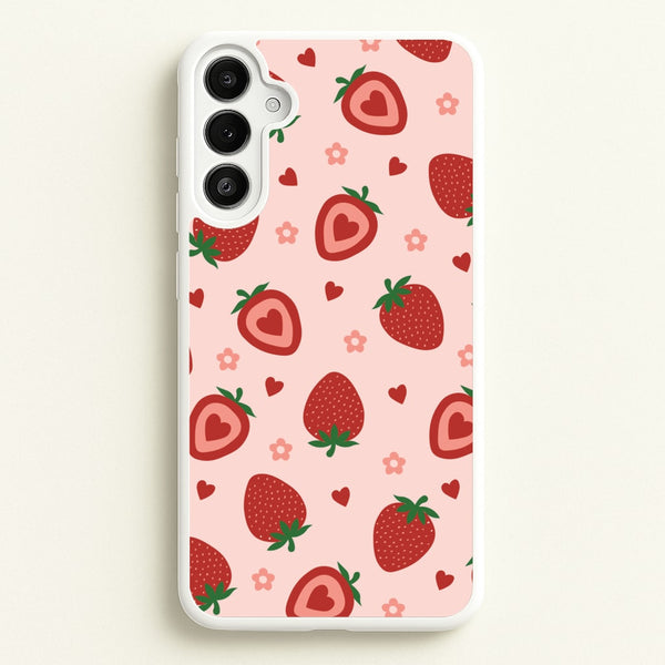 Strawberries And Hearts - Fruit Patterns  - Fruit Patterns Phone Case for Galaxy A36