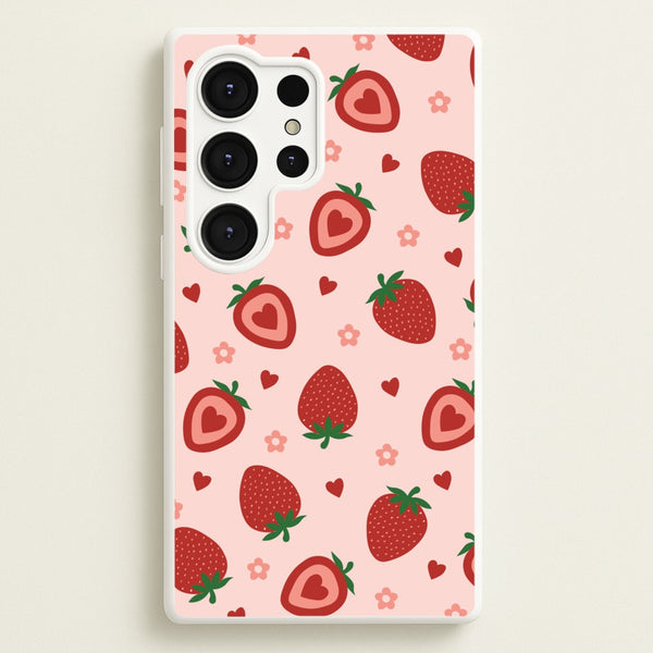 Strawberries And Hearts - Fruit Patterns  - Fruit Patterns Phone Case for Galaxy S25 Ultra