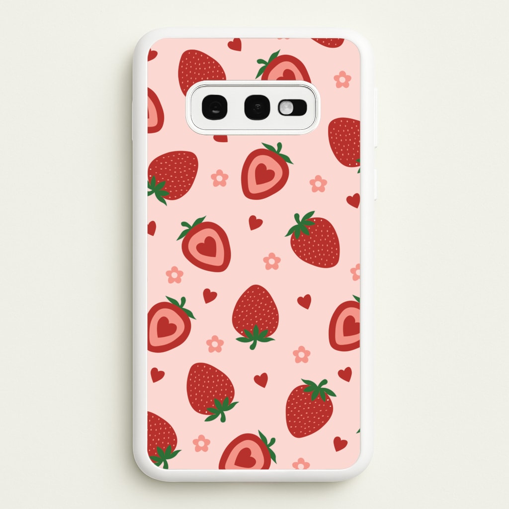 Strawberries And Hearts - Fruit Patterns  - Fruit Patterns Phone Case for Galaxy S10e