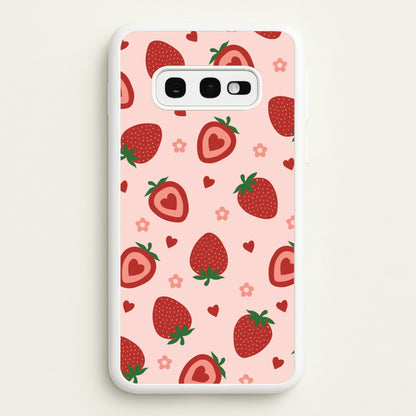 Strawberries And Hearts - Fruit Patterns  - Fruit Patterns Phone Case for Galaxy S10e