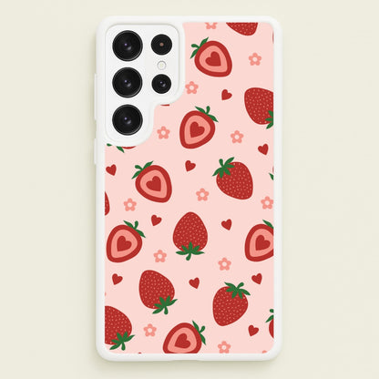 Strawberries And Hearts - Fruit Patterns  - Fruit Patterns Phone Case for Galaxy S22 Ultra