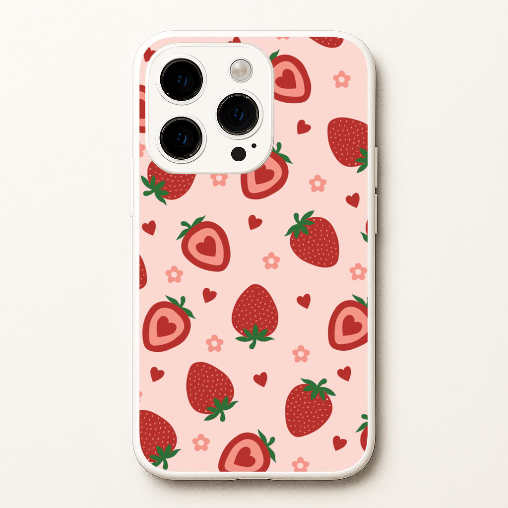 Strawberries And Hearts - Fruit Patterns  - Fruit Patterns Phone Case for iPhone 14 Pro