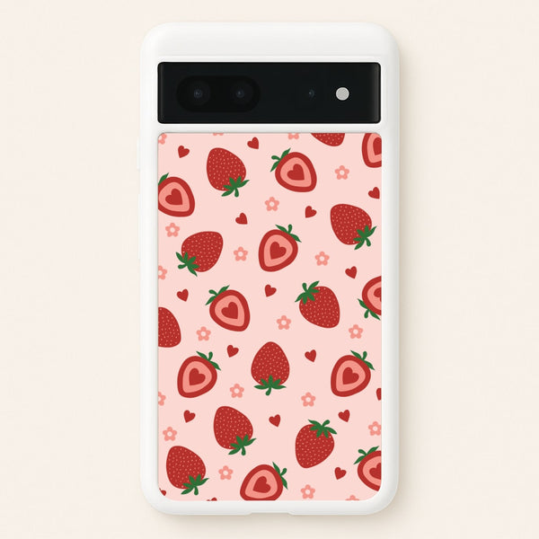 Strawberries And Hearts - Fruit Patterns  - Fruit Patterns Phone Case for Google Pixel 7
