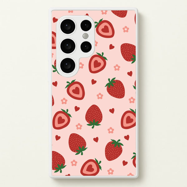 Strawberries And Hearts - Fruit Patterns  - Fruit Patterns Phone Case for Galaxy S24 Ultra