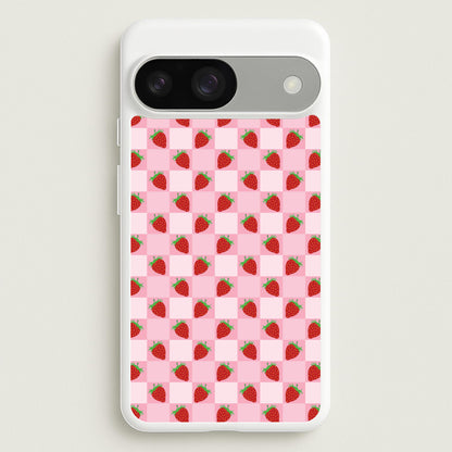 Checkered Strawberries Pattern  - Fruits Phone Case for Google Pixel 9 / 9 Pro