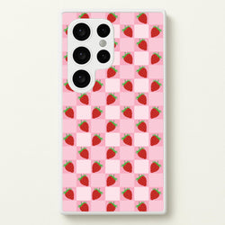 Checkered Strawberries Pattern  - Fruits Phone Case for Galaxy S24 Ultra