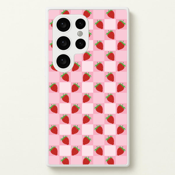 Checkered Strawberries Pattern  - Fruits Phone Case for Galaxy S24 Ultra