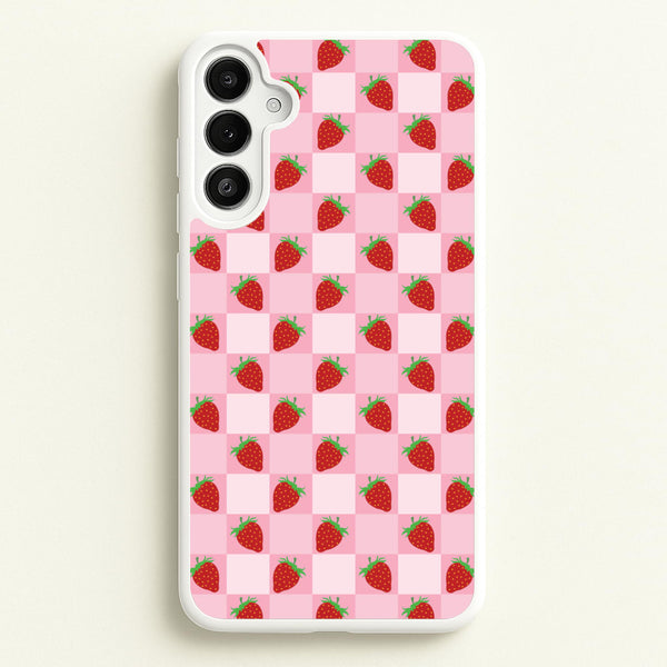 Checkered Strawberries Pattern  - Fruits Phone Case for Galaxy A34