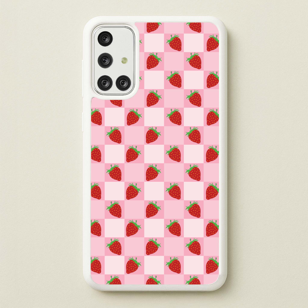 Checkered Strawberries Pattern  - Fruits Phone Case for Galaxy A71