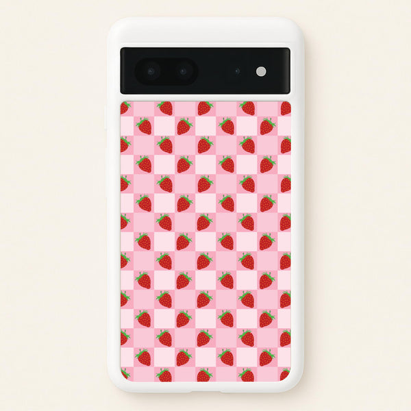 Checkered Strawberries Pattern  - Fruits Phone Case for Google Pixel 7