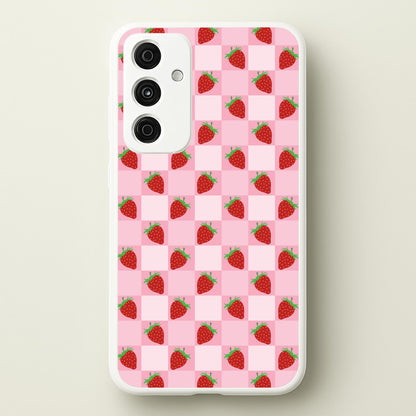 Checkered Strawberries Pattern  - Fruits Phone Case for Galaxy A35