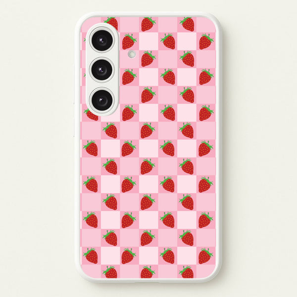 Checkered Strawberries Pattern  - Fruits Phone Case for Galaxy S24 Plus