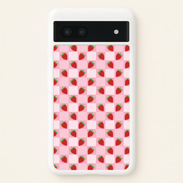 Checkered Strawberries Pattern  - Fruits Phone Case for Google Pixel 7a