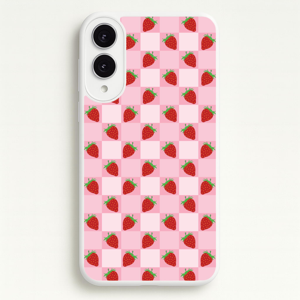 Checkered Strawberries Pattern  - Fruits Phone Case for Galaxy S25 Edge
