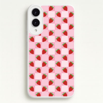 Checkered Strawberries Pattern  - Fruits Phone Case for Galaxy S25 Edge