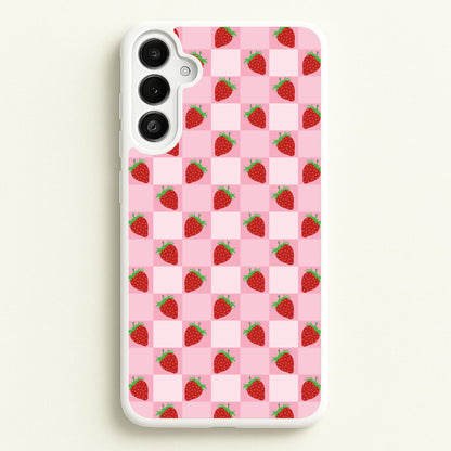 Checkered Strawberries Pattern  - Fruits Phone Case for Galaxy A36