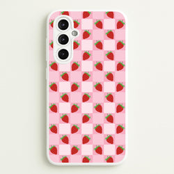Checkered Strawberries Pattern  - Fruits Phone Case for Galaxy A14