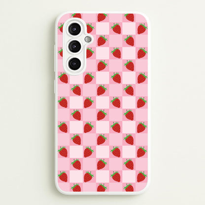Checkered Strawberries Pattern  - Fruits Phone Case for Galaxy A14
