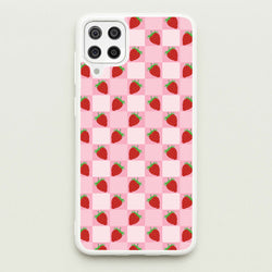 Checkered Strawberries Pattern  - Fruits Phone Case for Galaxy A12