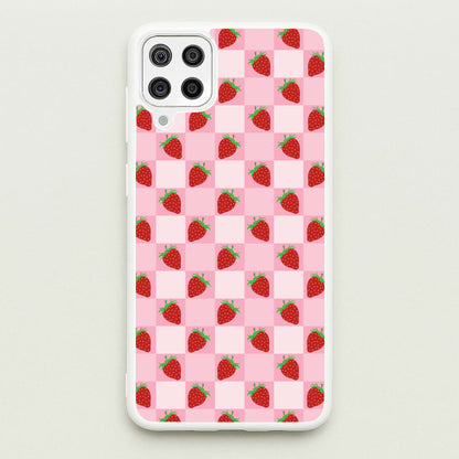Checkered Strawberries Pattern  - Fruits Phone Case for Galaxy A12