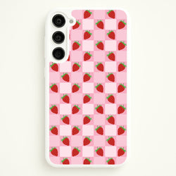 Checkered Strawberries Pattern  - Fruits Phone Case for Galaxy S23