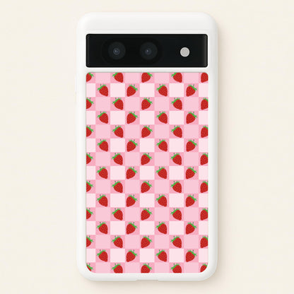Checkered Strawberries Pattern  - Fruits Phone Case for Google Pixel 8a