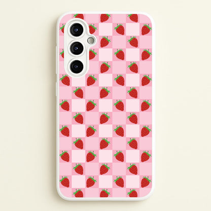 Checkered Strawberries Pattern  - Fruits Phone Case for Galaxy A54