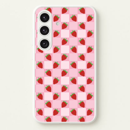 Checkered Strawberries Pattern  - Fruits Phone Case for Galaxy S25 Plus