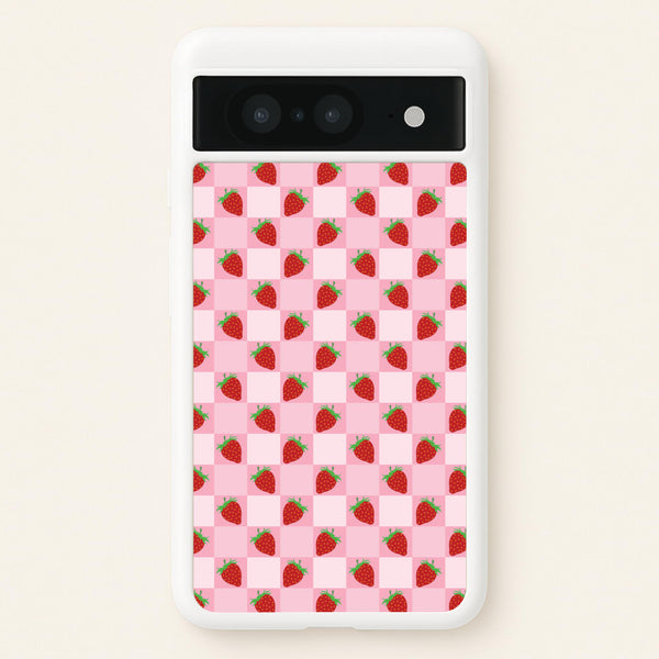 Checkered Strawberries Pattern  - Fruits Phone Case for Google Pixel 8
