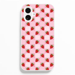 Checkered Strawberries Pattern  - Fruits Phone Case for iPhone 16 Plus