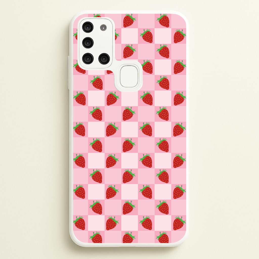 Checkered Strawberries Pattern  - Fruits Phone Case for Galaxy A21s