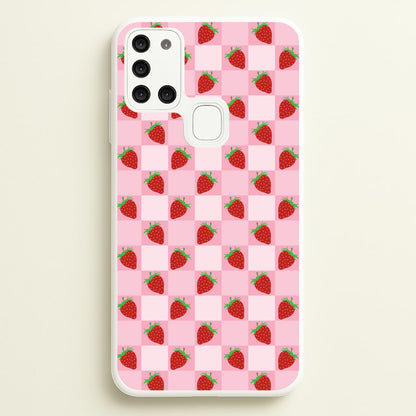 Checkered Strawberries Pattern  - Fruits Phone Case for Galaxy A21s