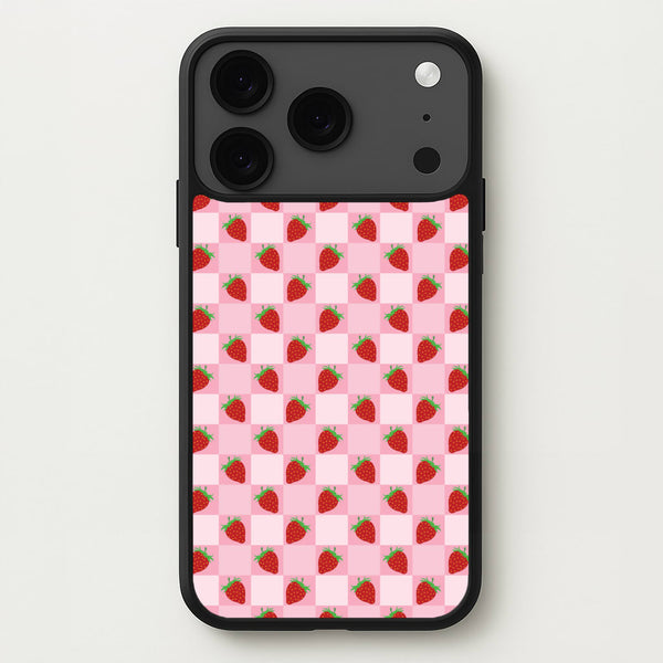 Checkered Strawberries Pattern Phone Case for iPhone 17 Pro Max