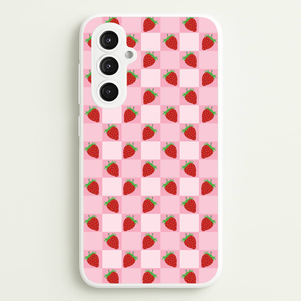 Checkered Strawberries Pattern  - Fruits Phone Case for Galaxy S23FE
