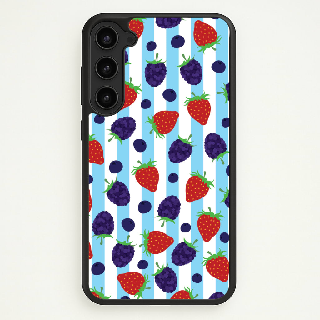 Stripes And Berries  - Fruits Phone Case for Galaxy S23