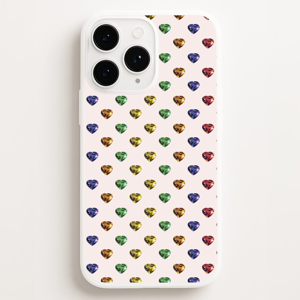 Rainbow Gem Hearts Pattern Phone Case