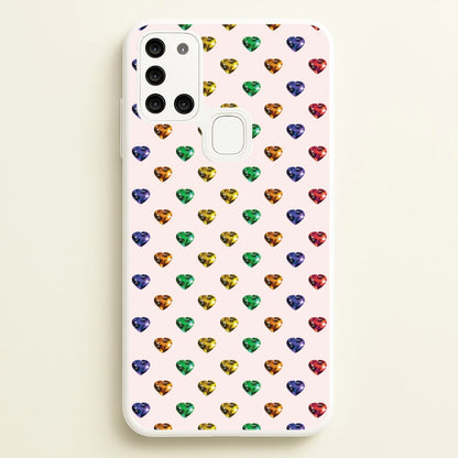 Rainbow Gem Hearts Pattern  - Patterns Phone Case for Galaxy A21s