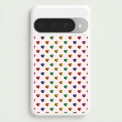 Rainbow Gem Hearts Pattern Phone Case for Google Pixel 10 Pro XL