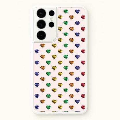 Rainbow Gem Hearts Pattern  - Patterns Phone Case for Galaxy S21 Ultra
