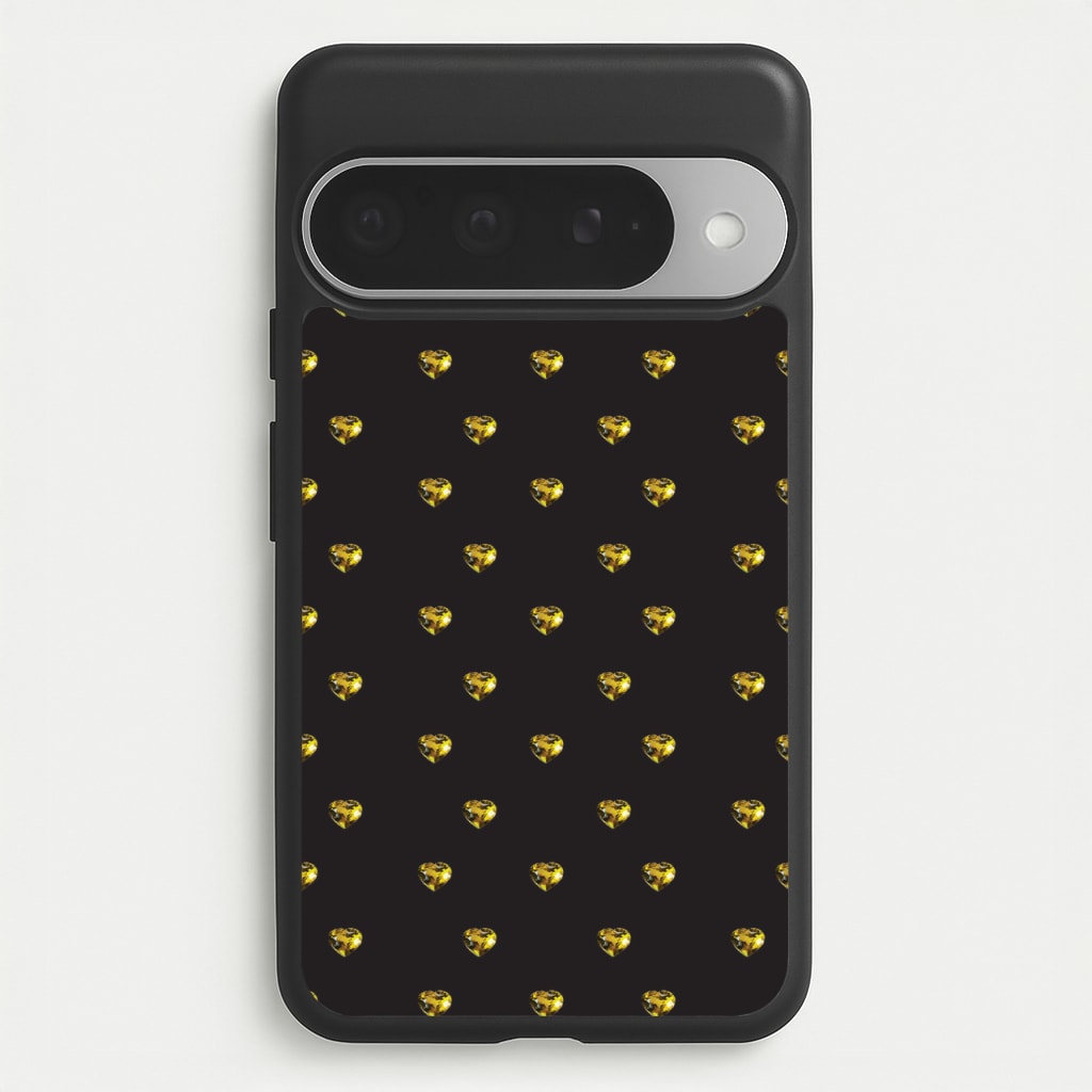 Gold Gem Hearts Pattern Phone Case for Google Pixel 10 Pro XL